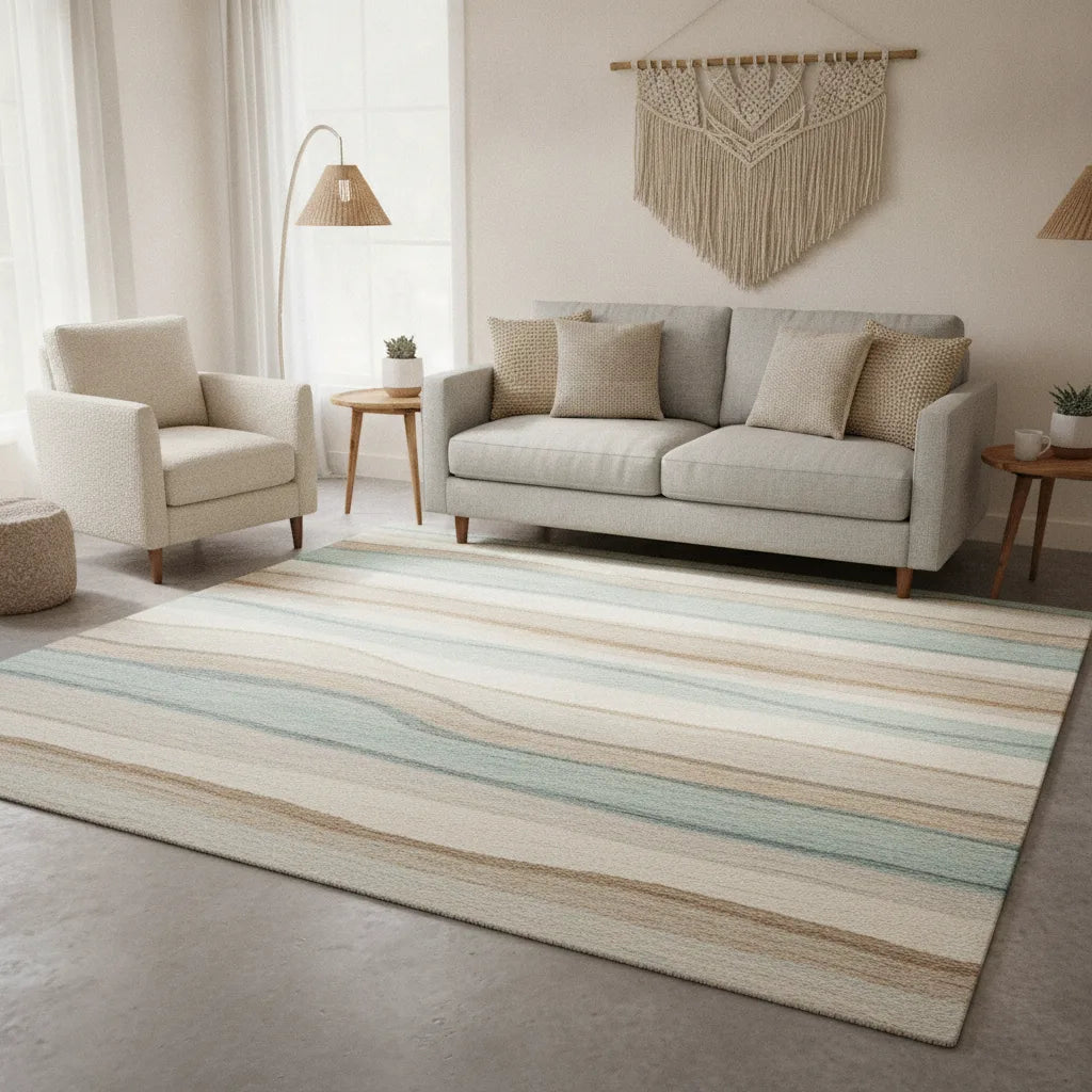 Tapis salon bohème à motif de vagues
