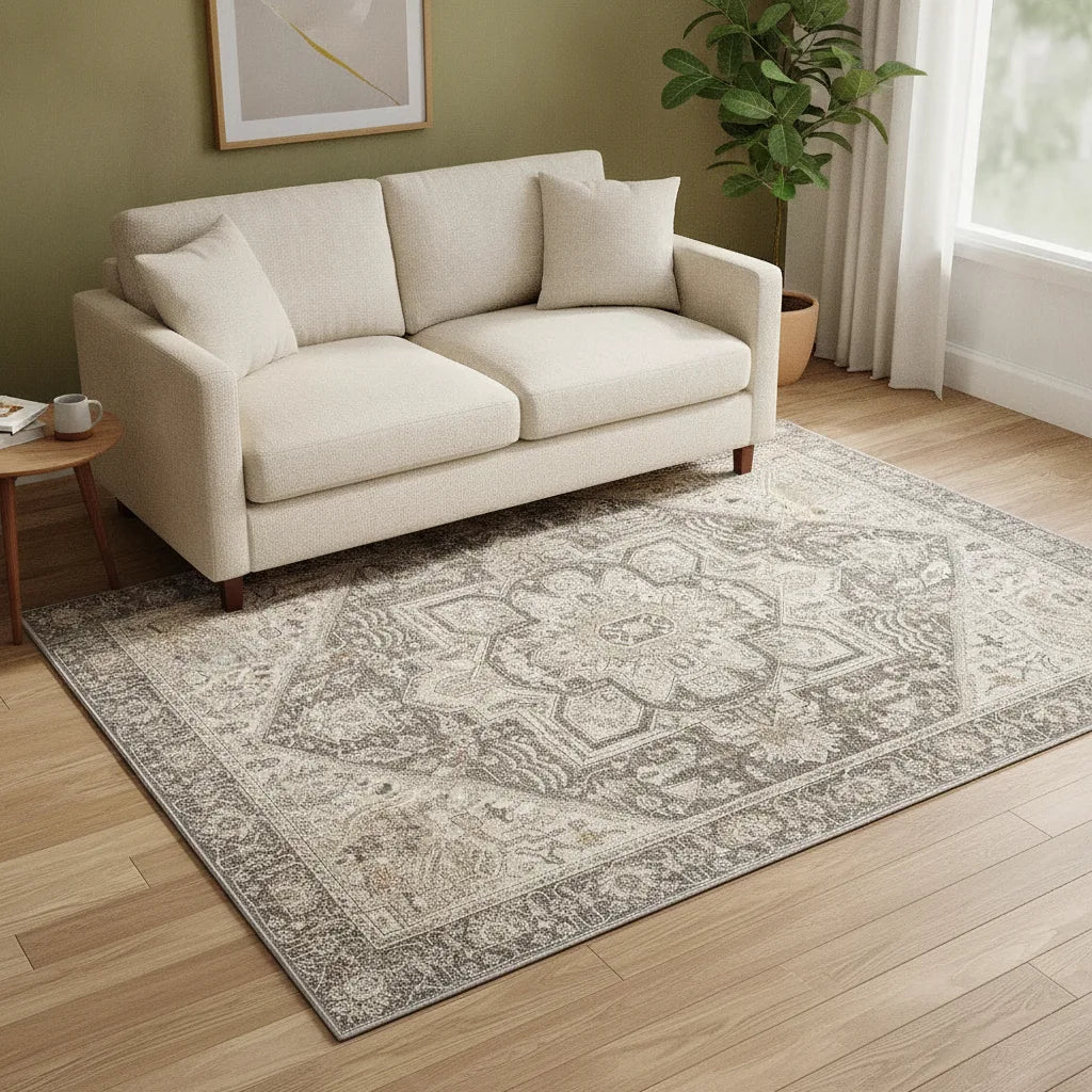 Tapis salon vintage à l'effet délavé