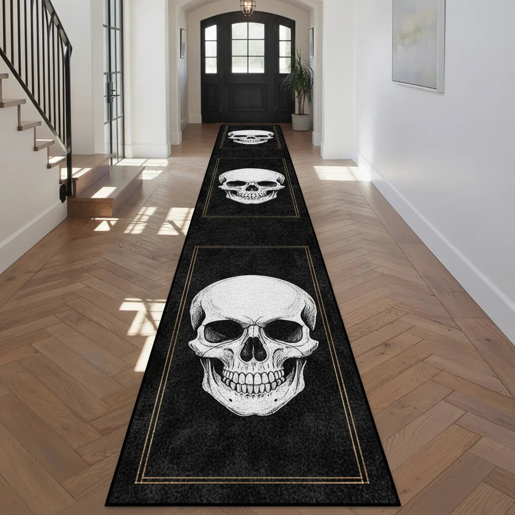 Tapis de couloir tête de mort noir