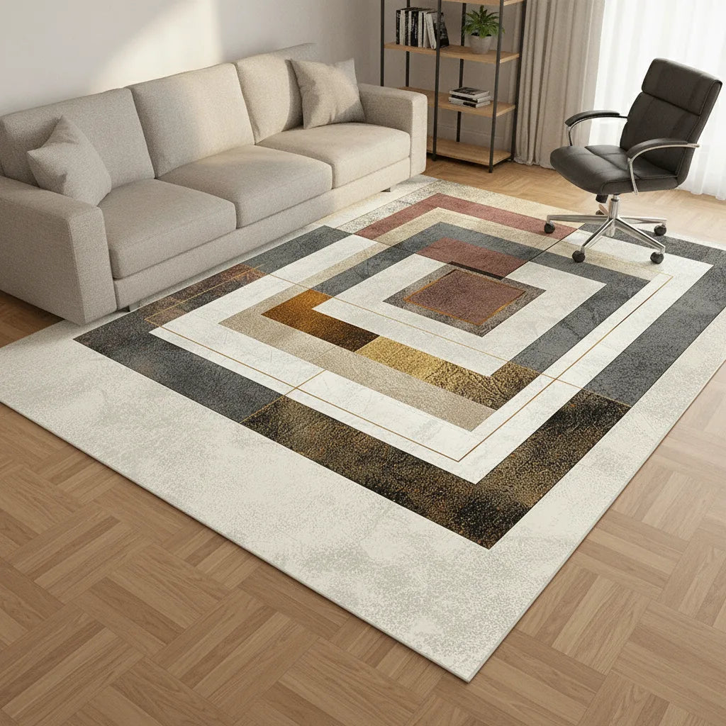 Tapis de salon géométrique doré
