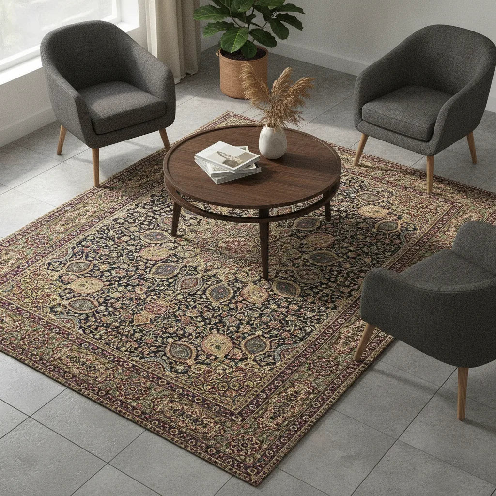 Tapis de salon persan crème et marron