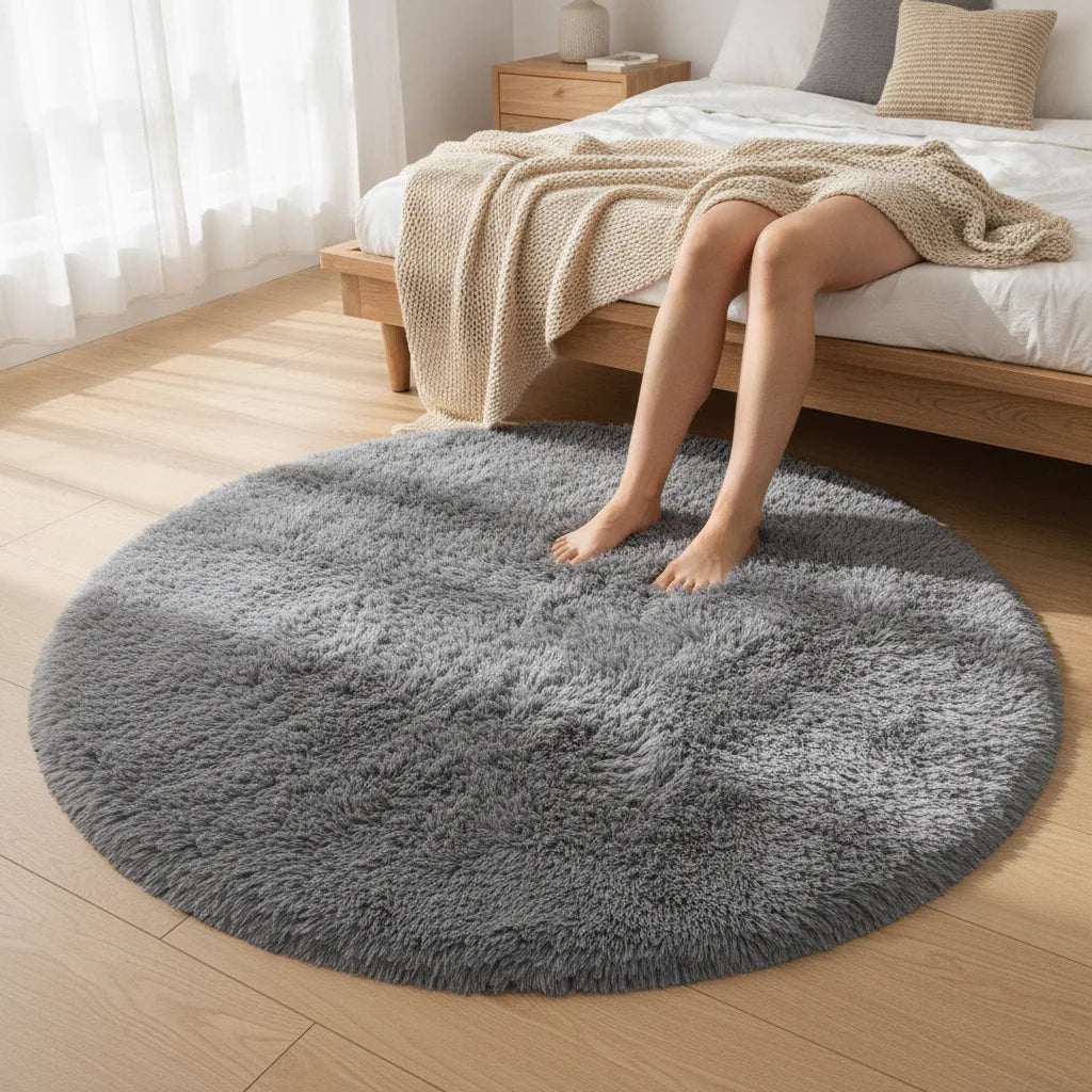 Tapis rond shaggy poils longs