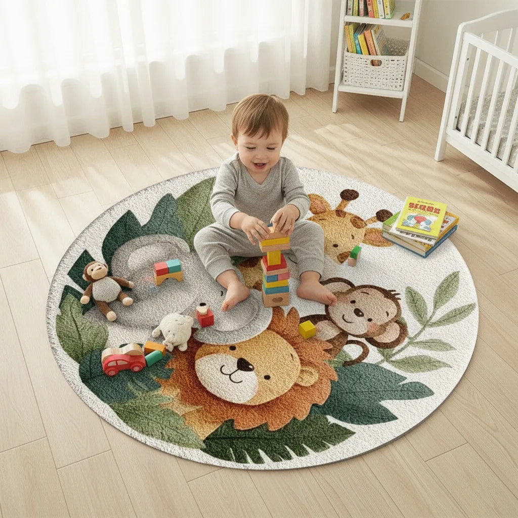 Tapis rond enfant animaux de la jungle