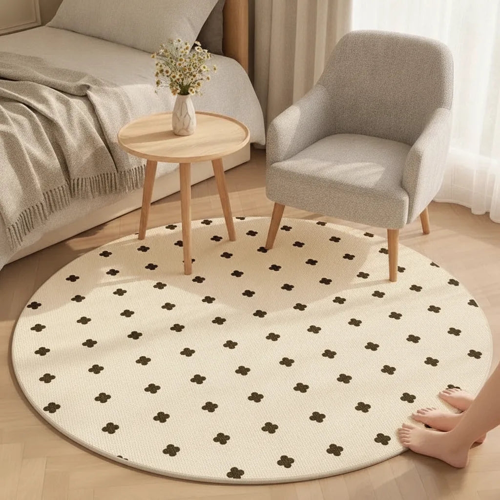 Tapis rond fleuri minimaliste