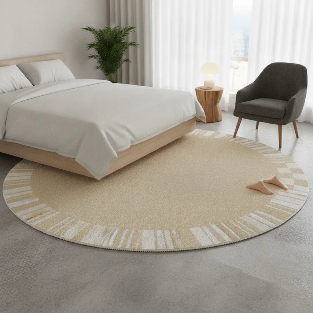 Tapis rond beige à rayures