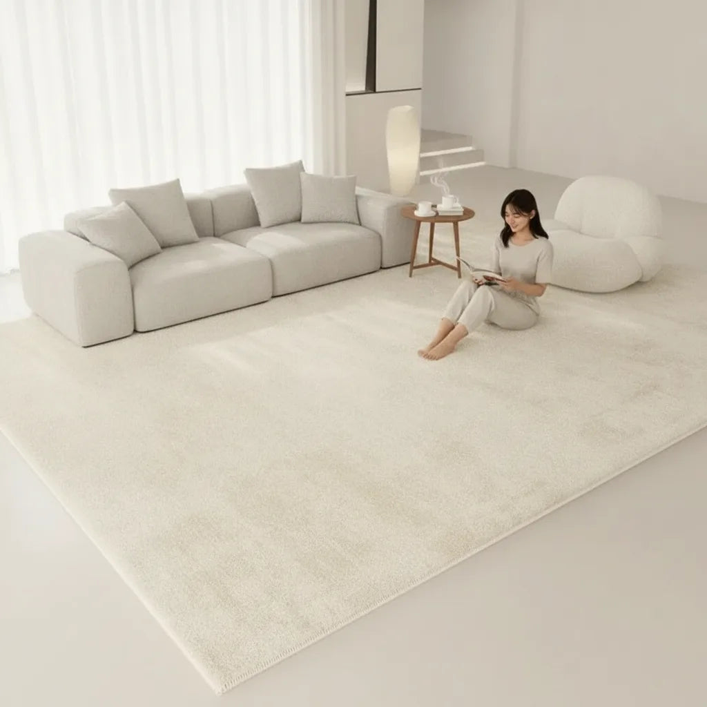 Tapis de salon uni blanc moelleux