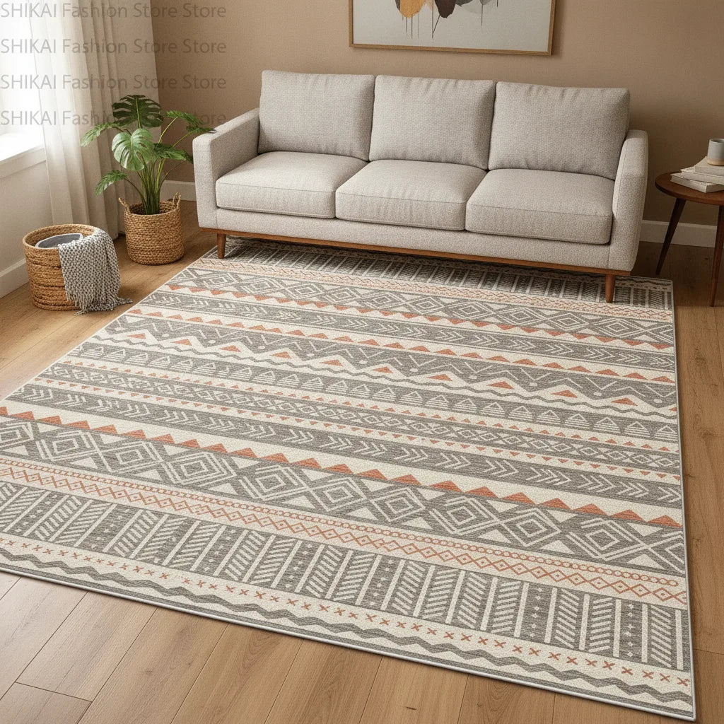 Tapis salon bohème rayé velours court