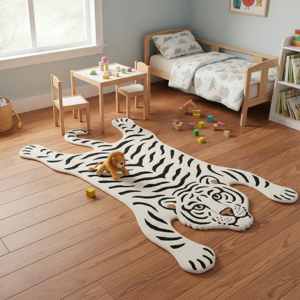 Tapis tigre blanc antidérapant