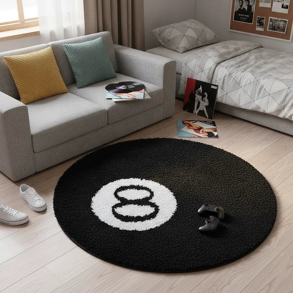 Tapis rond boule de billard noir