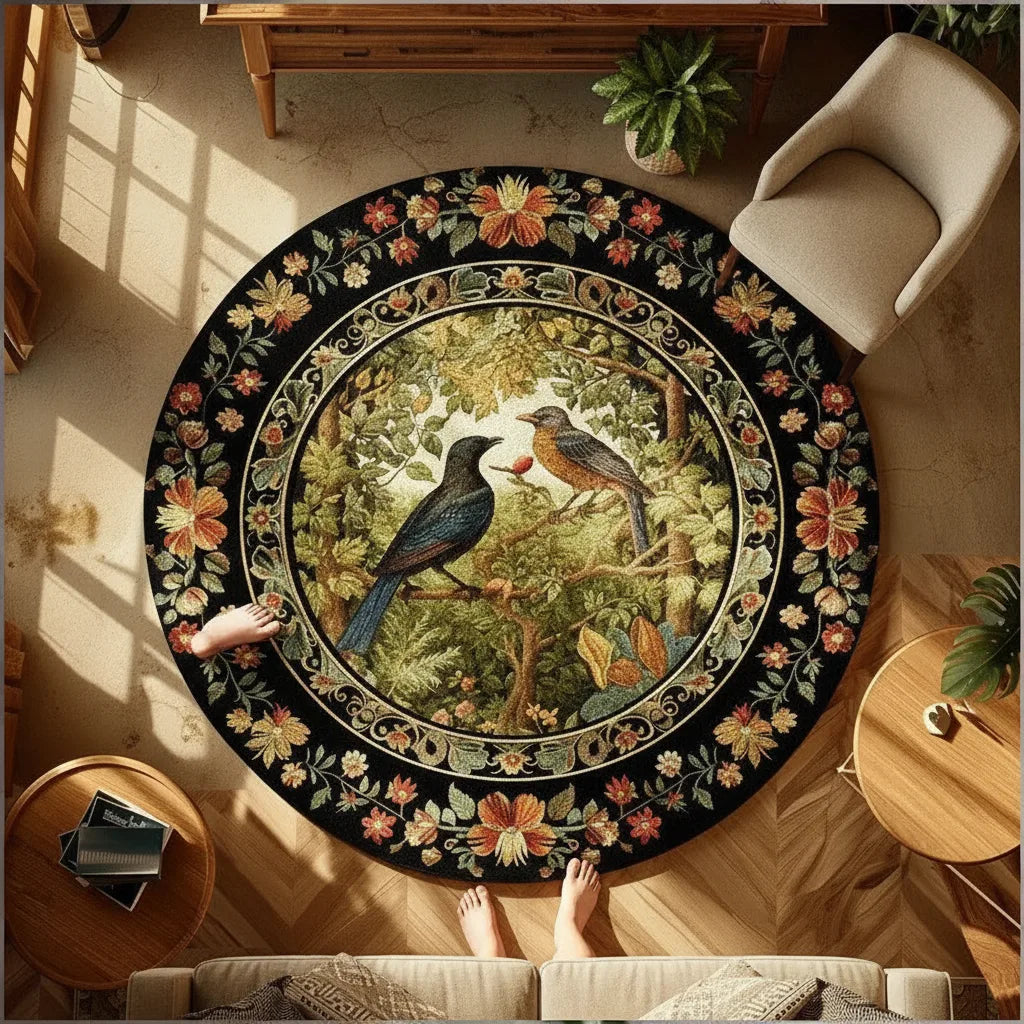 Tapis rond paysage tons terre