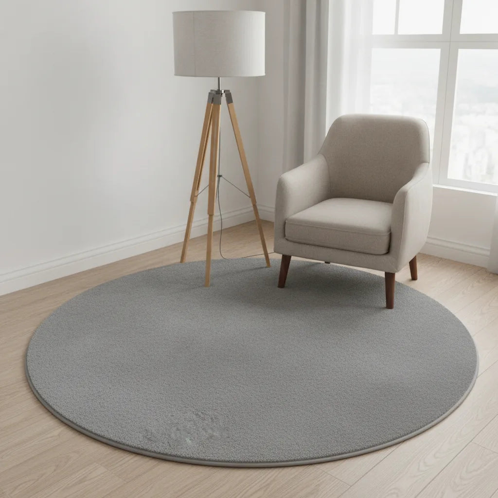 Tapis rond velours uni gris