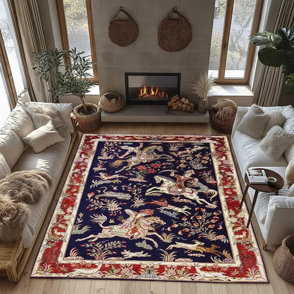 Tapis persan vintage au motif médiéval