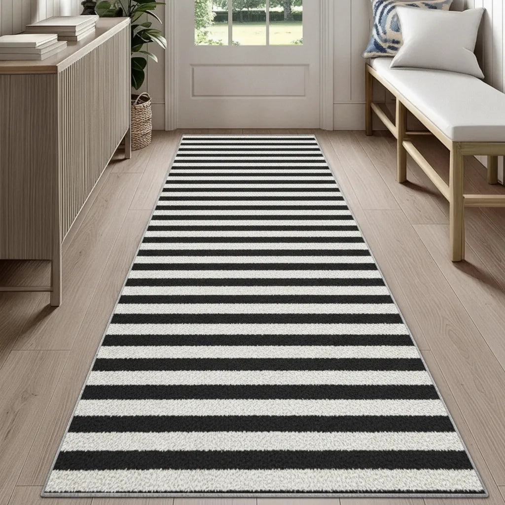 Tapis de couloir zèbre noir et blanc