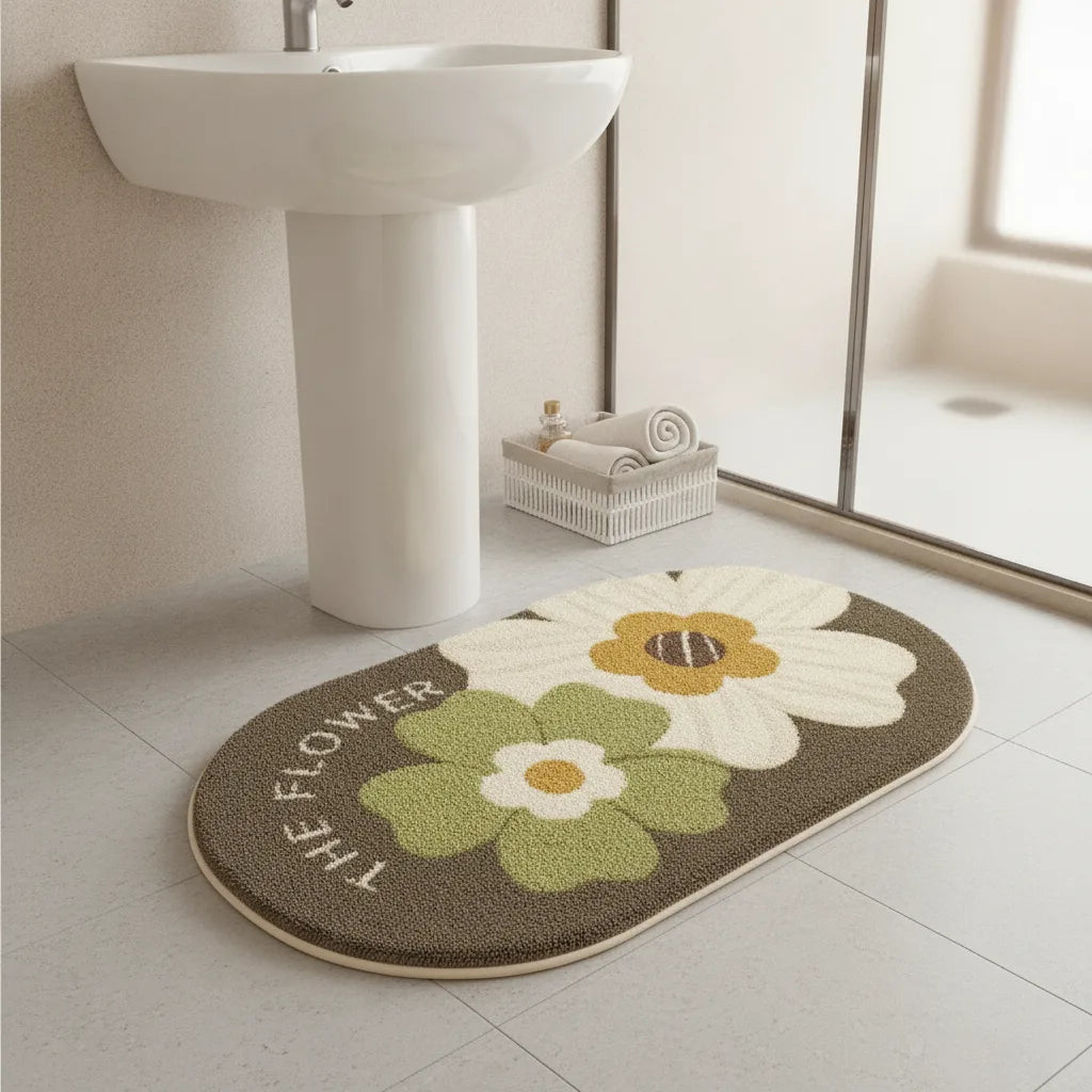 Tapis de salle de bain fleuri doux