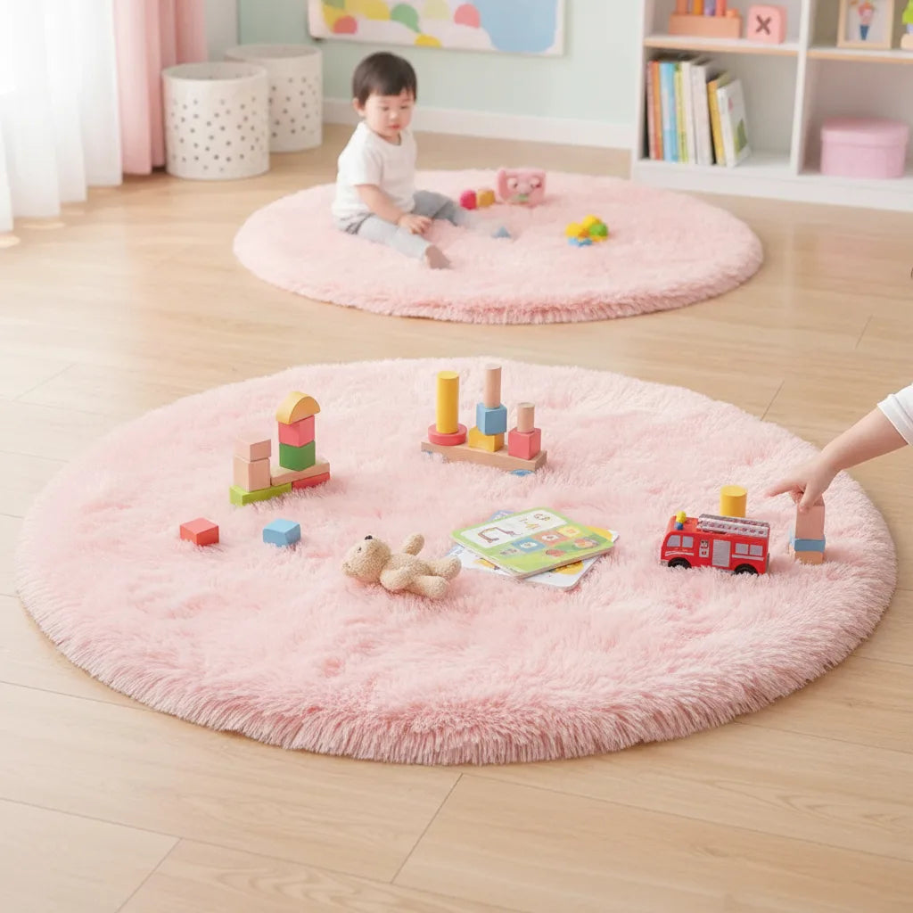 Tapis rond enfant à poils longs