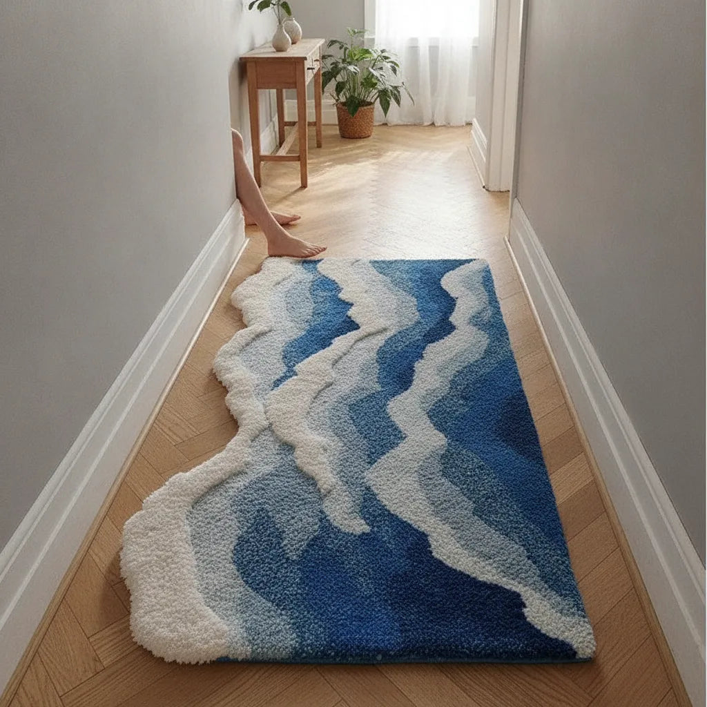 Tapis de couloir vague bleue