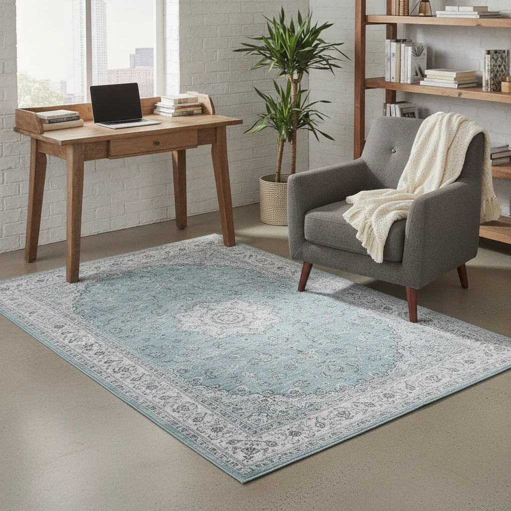 Tapis oriental vintage gris ou bleu