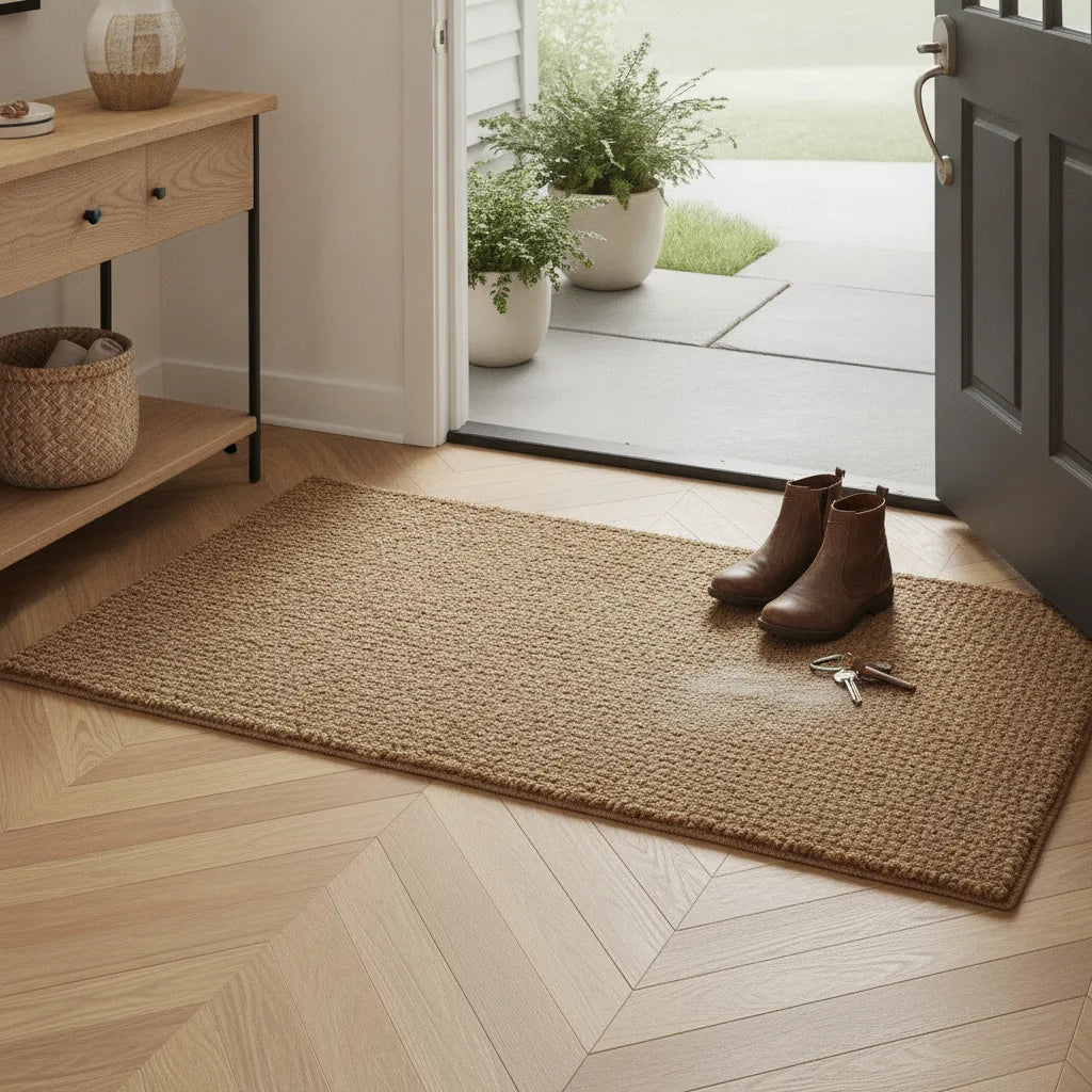 Tapis d'entrée aspect jute marron