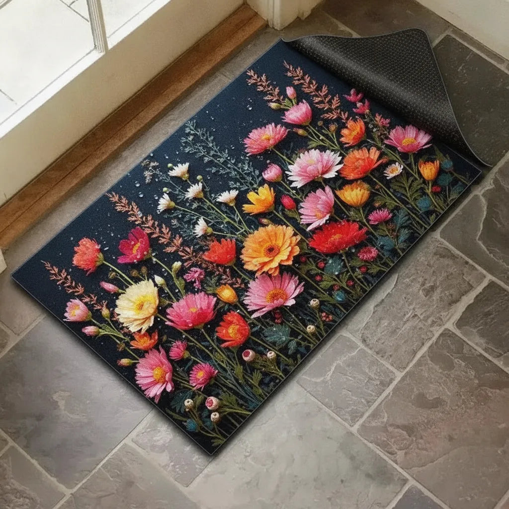 Paillasson fleuri coloré antidérapant