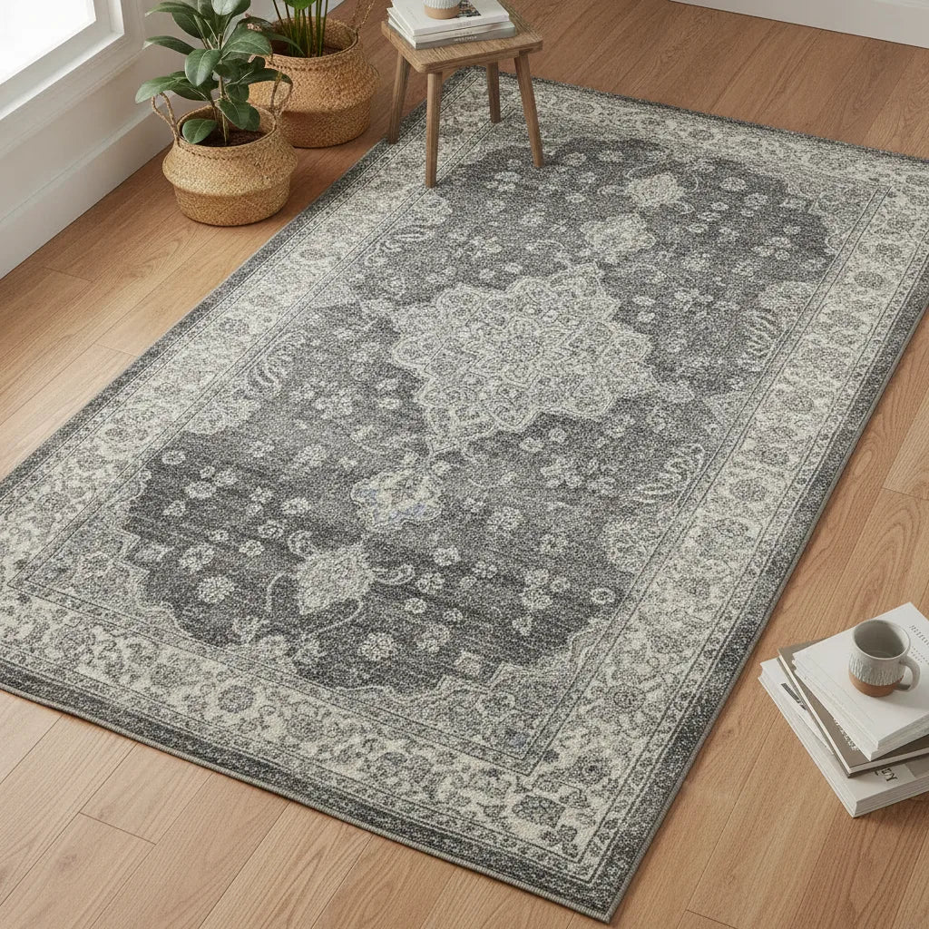 Tapis oriental vintage gris ou bleu