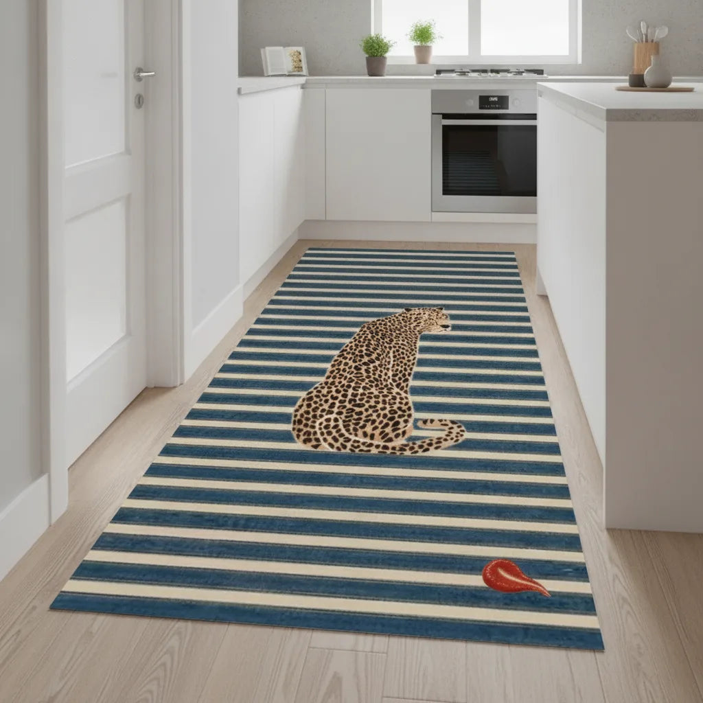 Tapis de couloir léopard bleu