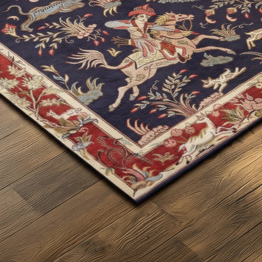 Tapis persan vintage au motif médiéval