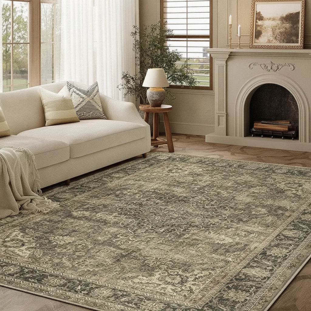 Tapis salon vintage à l'effet délavé
