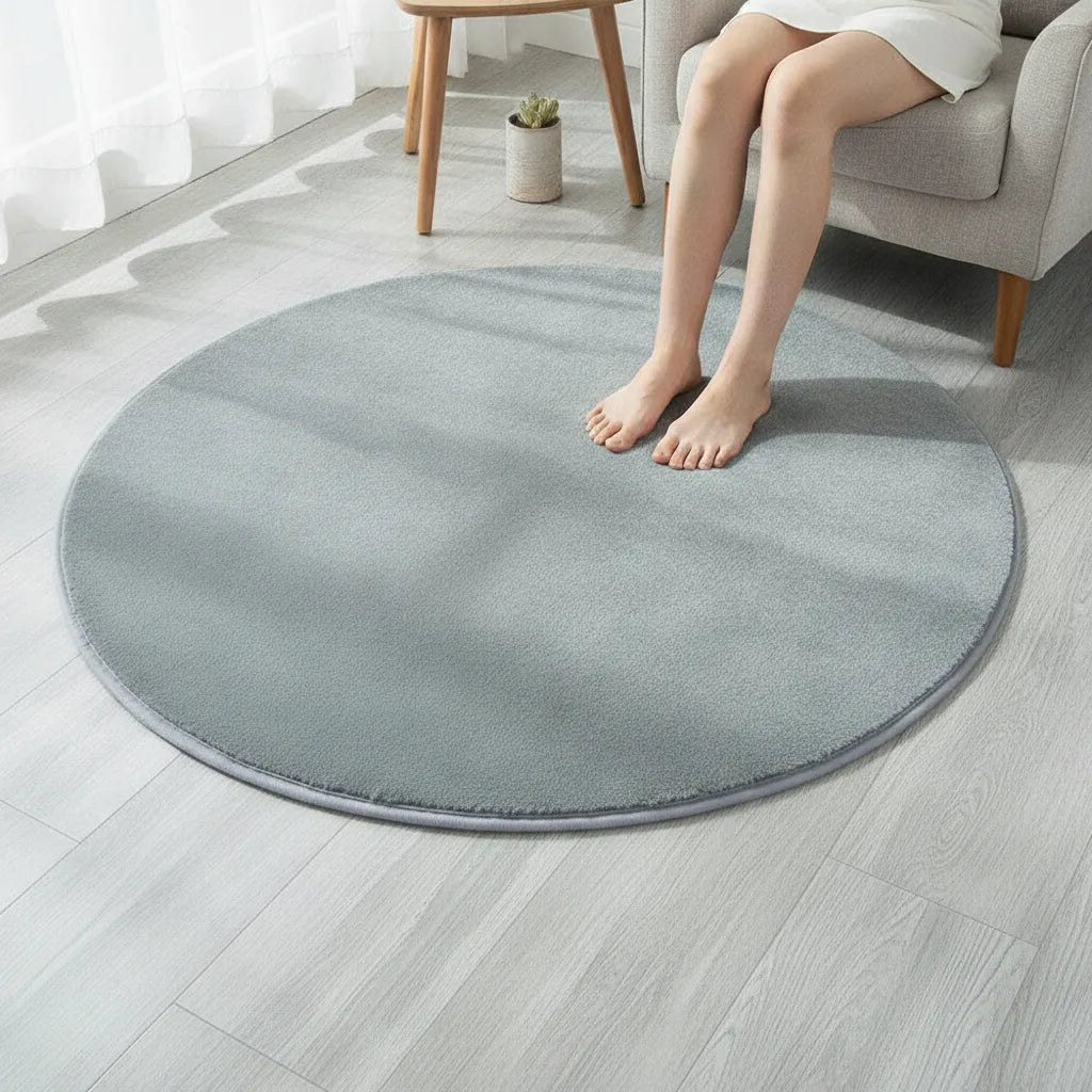 Tapis rond velours uni gris