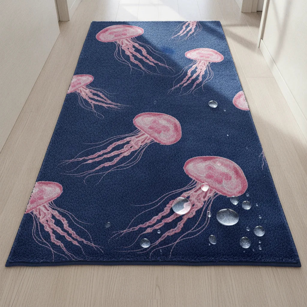 Tapis de couloir motif feuilles et fleurs