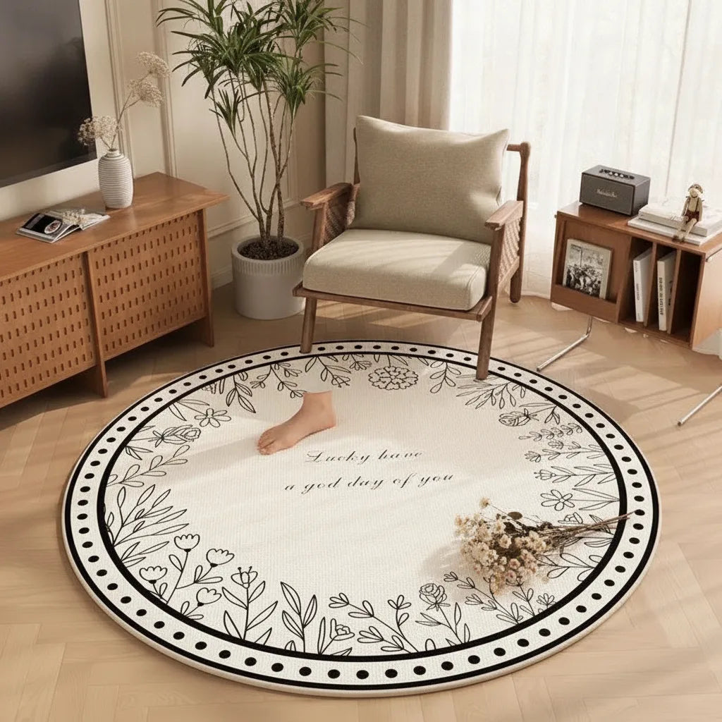 Tapis rond fleuri minimaliste