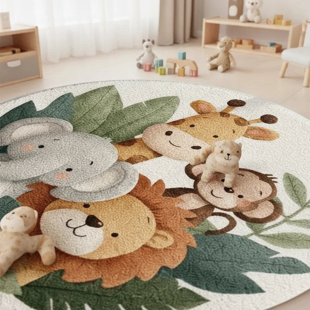 Tapis rond enfant animaux de la jungle