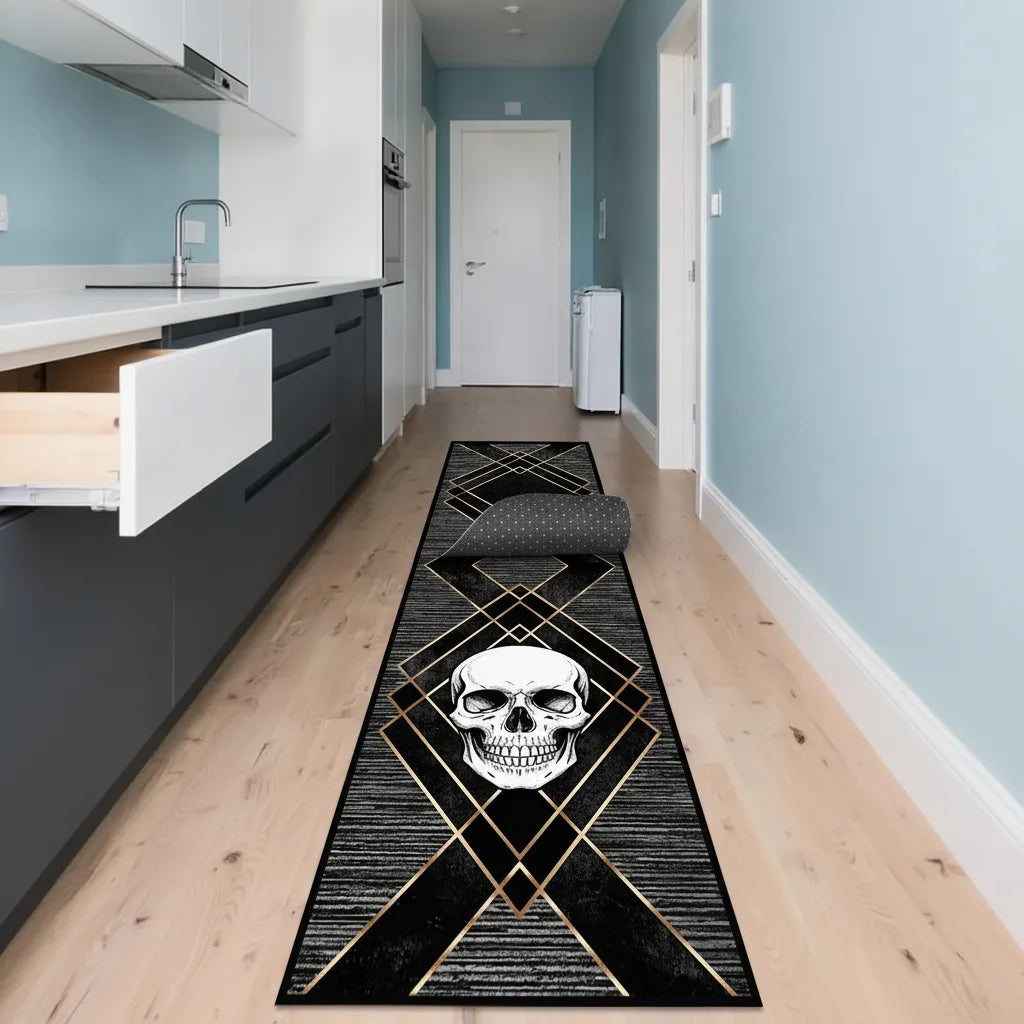 Tapis de couloir tête de mort noir