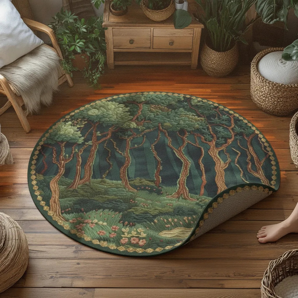 Tapis rond paysage tons terre