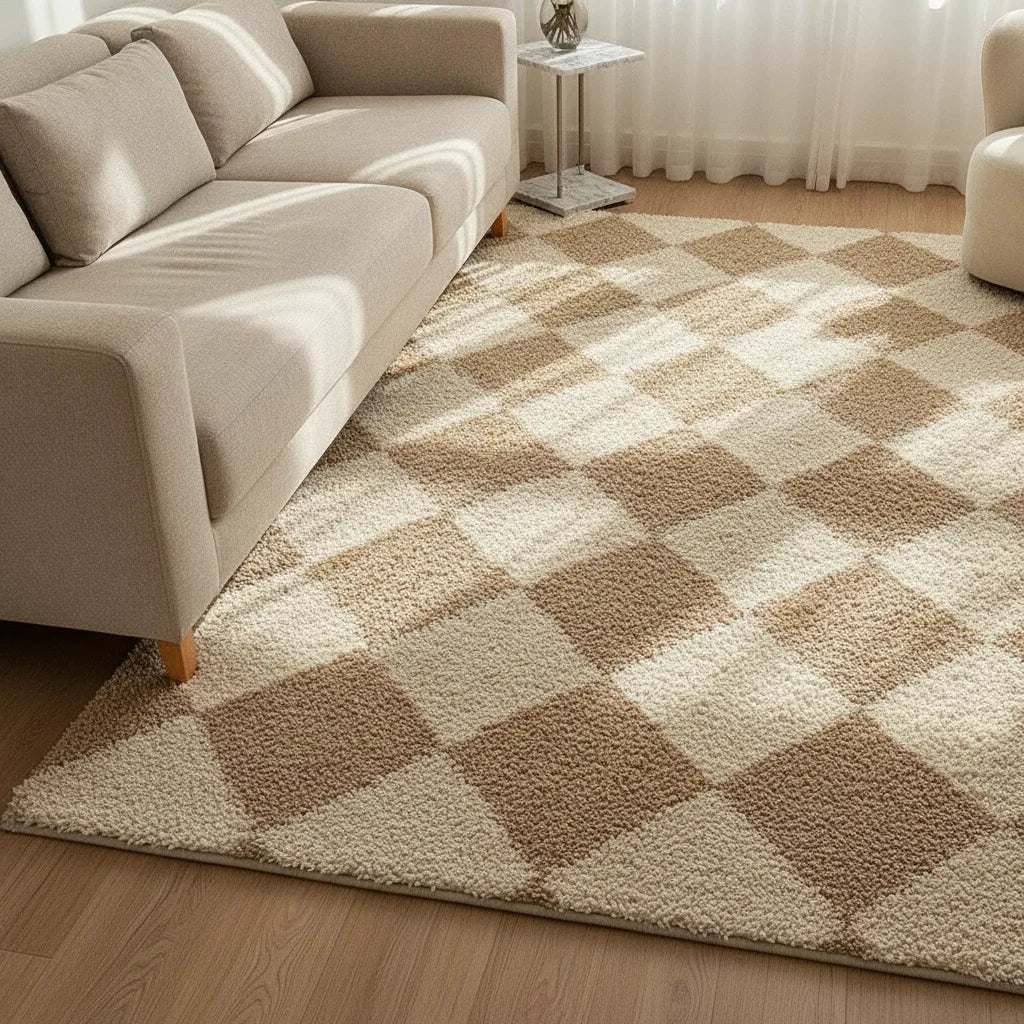 Tapis salon damier rétro tout doux