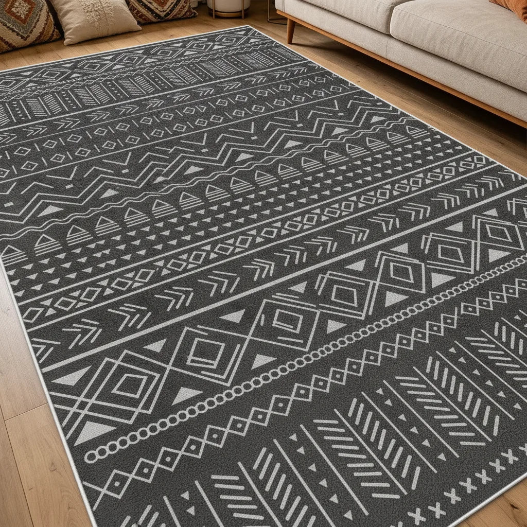Tapis salon bohème rayé velours court