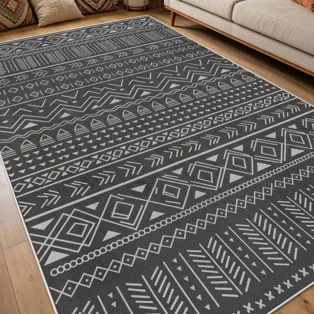 Tapis salon bohème rayé velours court