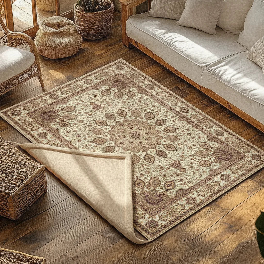 Tapis de salon persan crème et marron