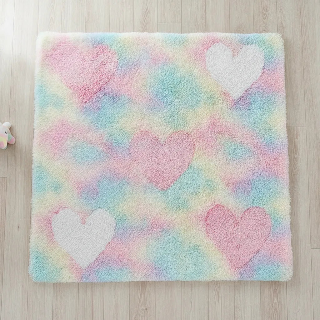 Tapis enfant cœurs à poils longs