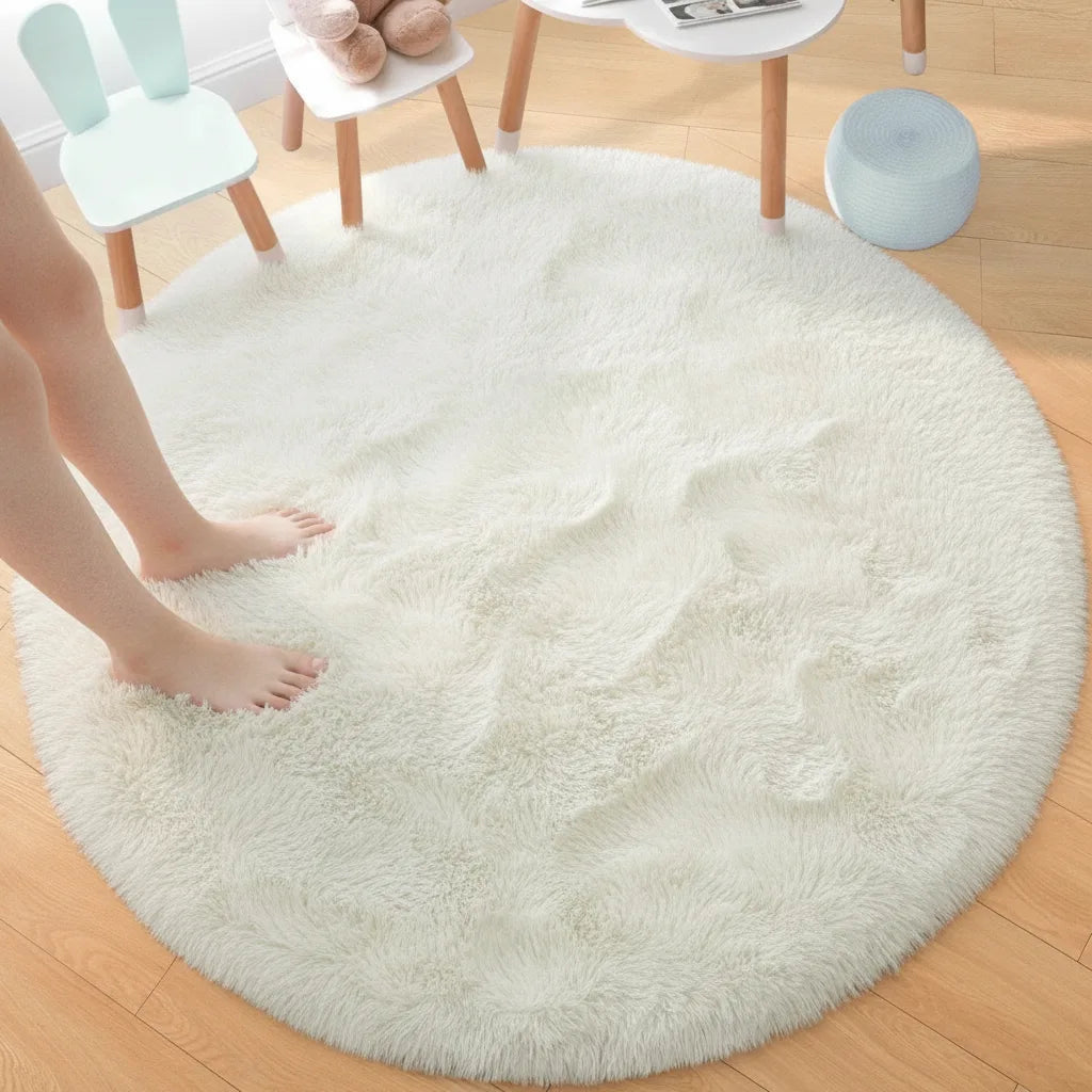Tapis rond shaggy poils longs