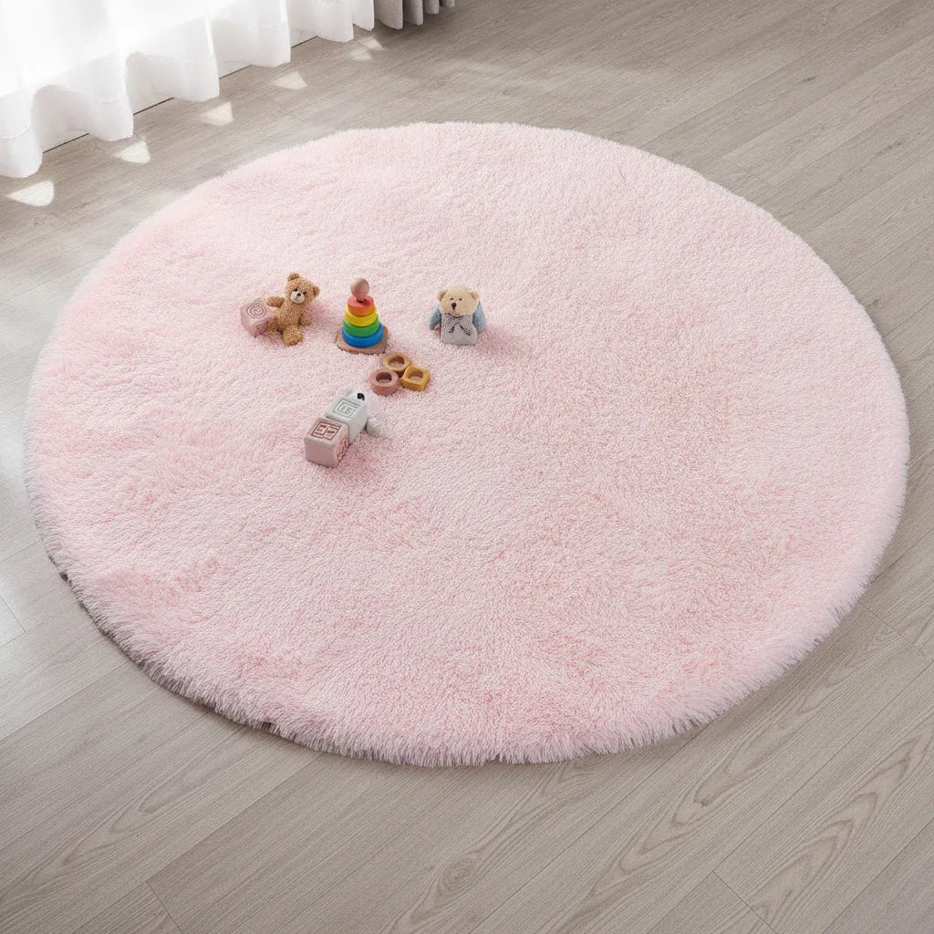 Tapis rond enfant à poils longs