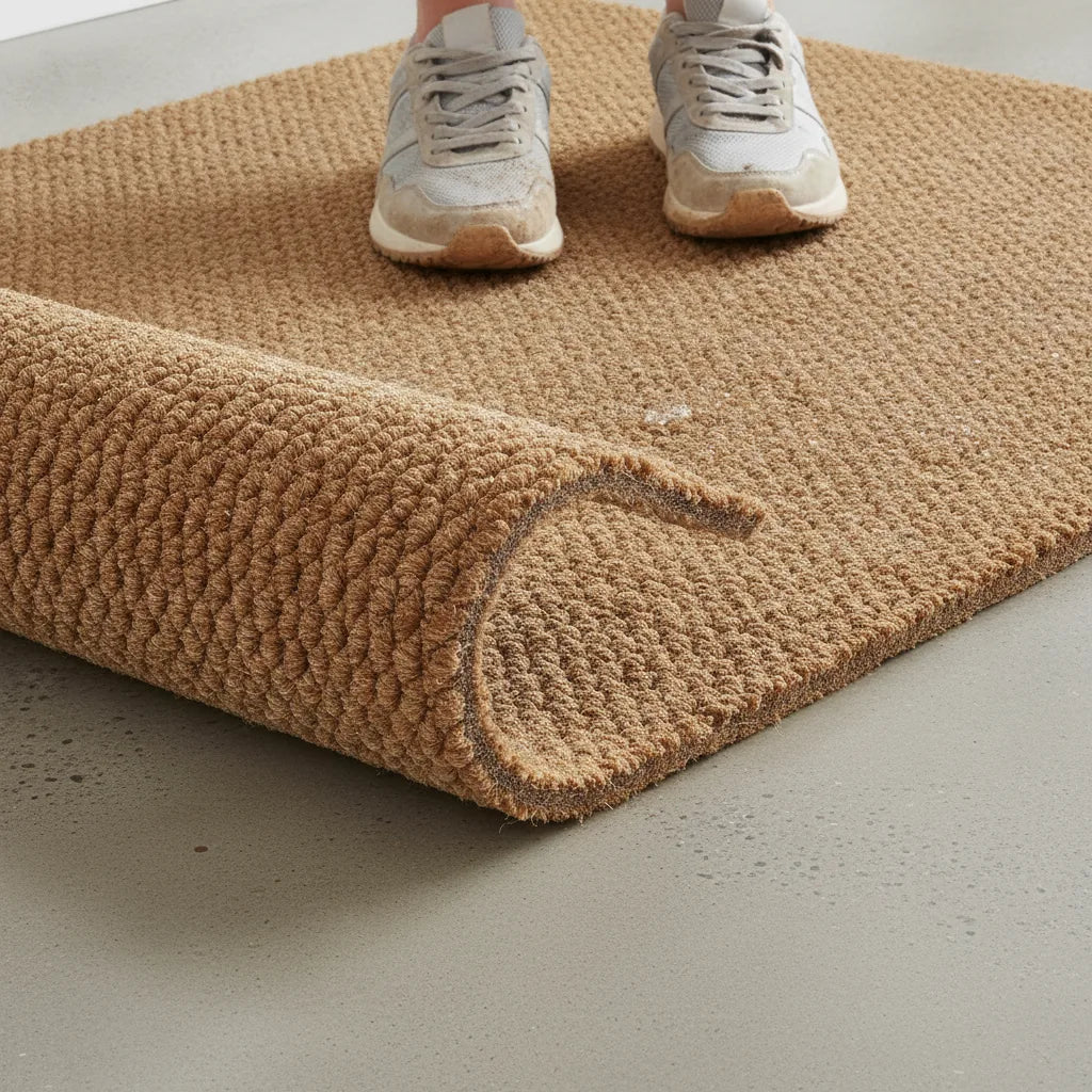 Tapis d'entrée aspect jute marron