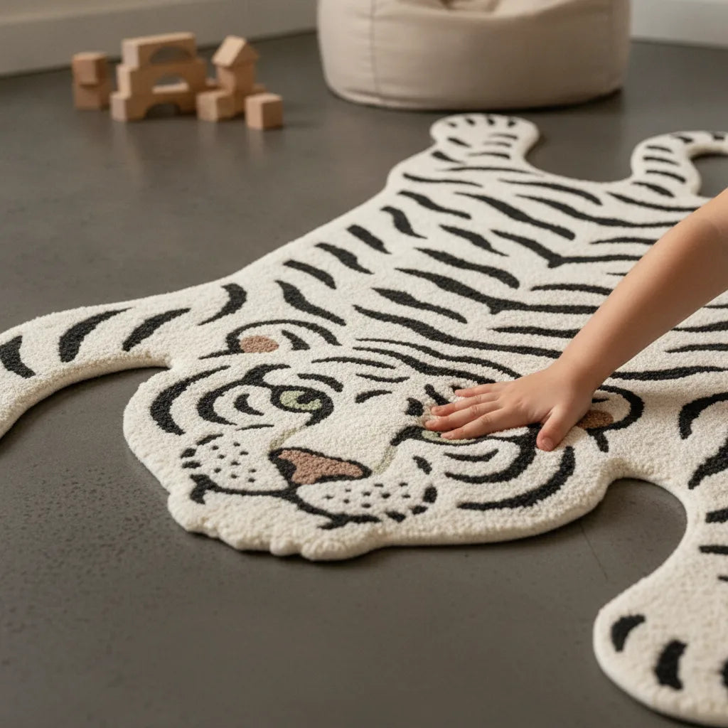 Tapis tigre blanc antidérapant