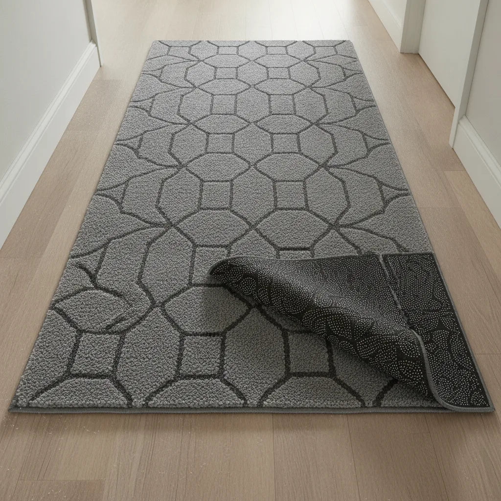 Tapis de couloir gris motif géométrique