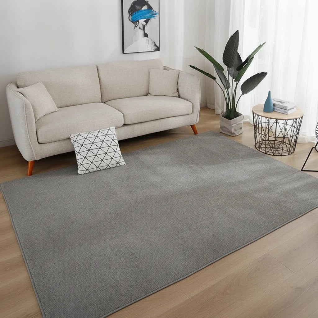 Tapis de salon uni gris poil ras