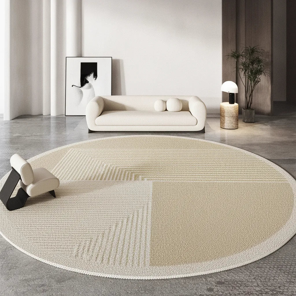 Tapis rond beige à rayures