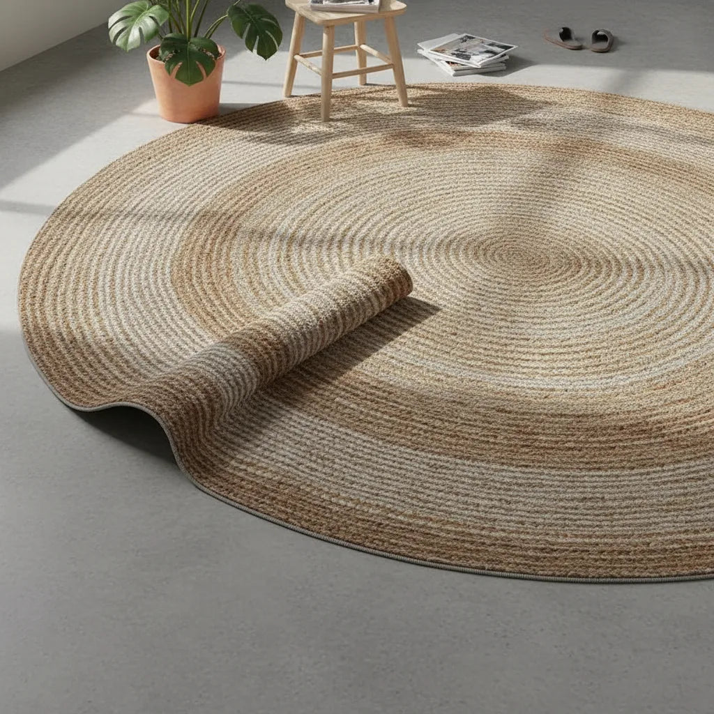 Tapis rond bohème aspect jute