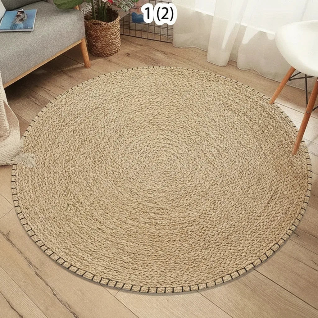 Tapis rond aspect jute écru