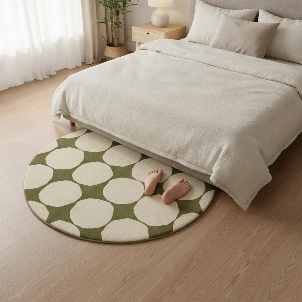 Tapis rond velours ras géométrique