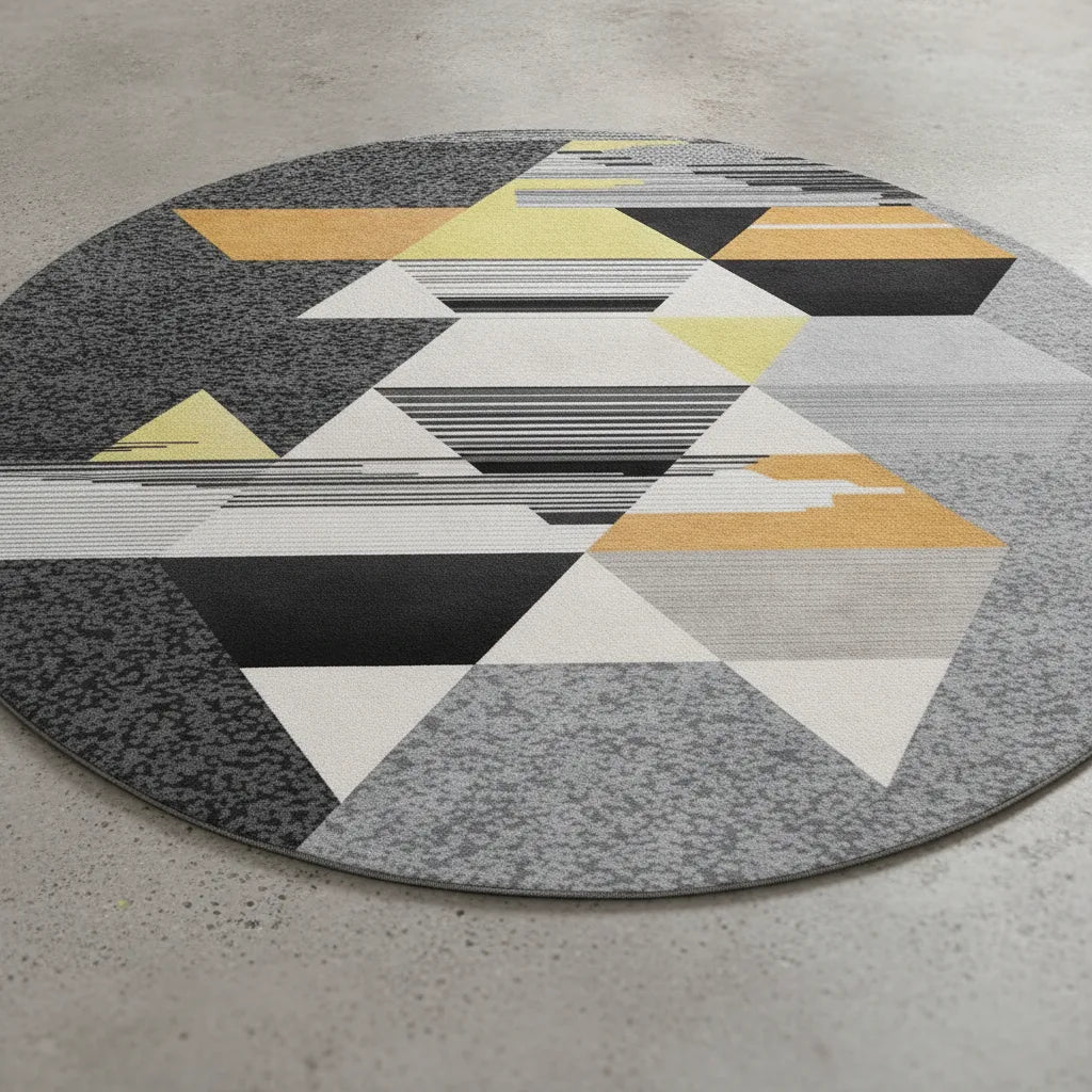 Tapis rond velours motif géométrique
