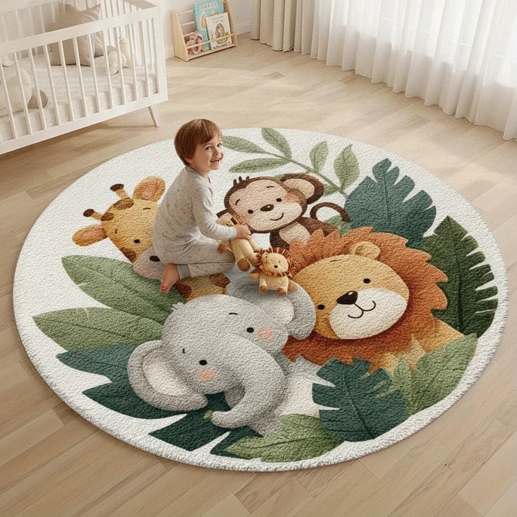 Tapis rond enfant animaux de la jungle